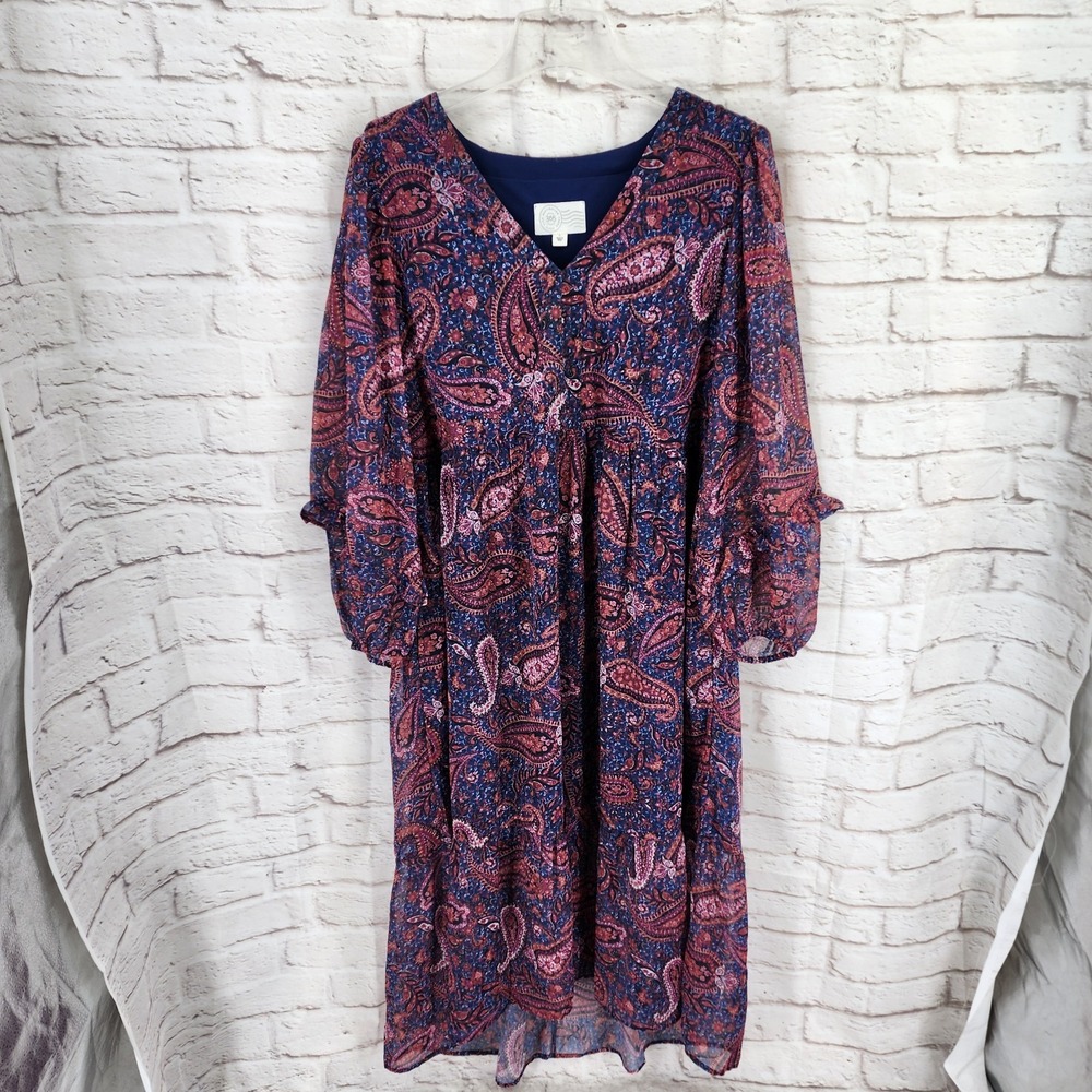 Destination 365‎ Boho Maxi Dress Size Large Dark Paisley Cottage Prairie Chiffon
